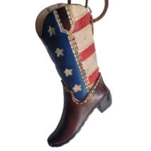 American Flag Cowboy Boot Leather Keychain Handmade Ring Western Fob Key... - $14.84