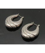 925 Sterling Silver - Vintage Hollow Fluted U-Shape Hoop Earrings - EG10128 - $90.94