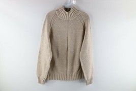 Vtg Gap Womens Large Blank Cotton Knit Mock Neck Sweater Oatmeal Heather Brown - £46.65 GBP