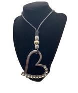 Large Heart Pendant 12 Large Rhinestone Pendant On Long Black Leather Cord. - $20.00