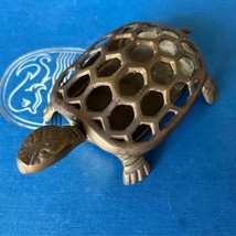 Vintage Brass Turtle Flower Frog Tealight Candle Potpourri Vessel Dish Tray - $32.00