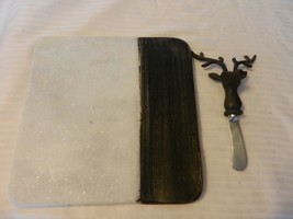 Corian Cheese or Bread Cutting Board With Deer Buck Head Cheese Butter Knife - £39.96 GBP