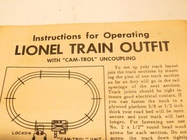 LIONEL POST-WAR TRAINS CAM-TROL UNCOUPLING SET INSTRUCTION SHEET- GOOD -... - $4.27