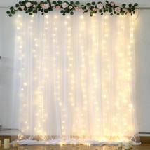 White Tulle Backdrop Curtain With Lights String For Parites 108Ft Sheer ... - £39.93 GBP
