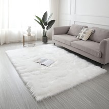 Cozy Ultra Soft Fluffy Faux Fur Sheepskin Area Rug, Polyester, White - £100.05 GBP