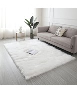 Cozy Ultra Soft Fluffy Faux Fur Sheepskin Area Rug, Polyester, White - £100.80 GBP