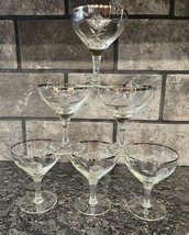 6 Vtg Etched Rose Hand Blown Glass Champagne/Tall Sherbet Glasses Platinum Trim - £20.96 GBP