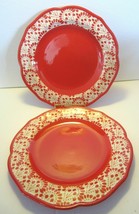 2 New The Pioneer Woman &quot;Betsy&quot; Dinner Plate 10 1/2&quot; Red White Lace Stoneware - £14.27 GBP