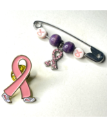 Breast Cancer Awareness Vintage Walk Pink Ribbon Enamel Pin + Safety Cha... - £15.28 GBP