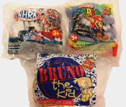 3 Lot Sealed Wendy&#39;s Kids Meal Toys 1997 Bruno &amp; 2002 Nhra Drag Racing &amp; Mario - £4.71 GBP
