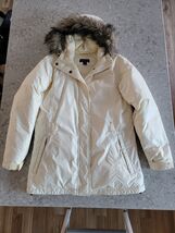 Lands' End Womens Down/Feather Hooded Jacket S 6-8 Ivory Excellent - $33.00