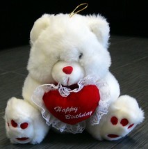 SKM White Teddy Bear Plush Stuffed Animal HAPPY BIRTHDAY I Love You Hear... - £11.76 GBP