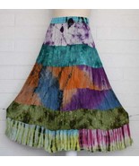 Sacred Threads S M + Colorful 6 Tier Tie-Dye Elastic Waist Rayon Gypsy S... - $52.19 CAD