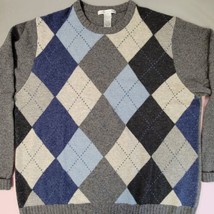 Vtg Geoffrey Beene 100% Lambswool Argyle Sweater Mens XL Blue White Gray Crew - £14.16 GBP