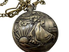 Walking Liberty Fantasy Medal Pocket Watch with Eagle Design - $32.51 CAD