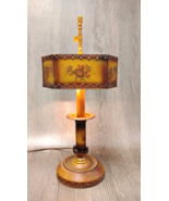 1950s Toleware Tin Metal Table Lamp Painted Roses Night Light 18&quot; Arrow ... - £99.38 GBP