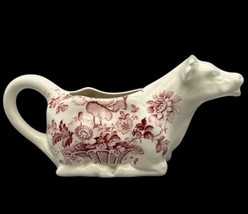 Vintage Charlotte Royal Crownford Ironstone Cow Creamer Red Pink Transferware - £22.32 GBP