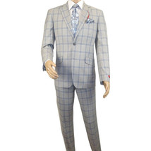 Mens Suit RENOIR English Plaid Window Pane Stretch Comfort Slim Fit 293-15 Gray - £135.39 GBP