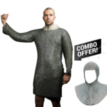 9mm Chainmail shirt Round Riveted With Flat Washer Medium Size Half sleeve Hube - £223.10 GBP