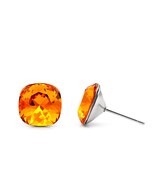 10mm Orange Swarovski Crystal Studs | Cushion Cut Studs | Orange Square ... - $25.00