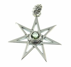 Handcrafted 925 Sterling Silver Heptagram Elvin (Fairy) Star &amp; Oak Leaf Pendant - £32.20 GBP