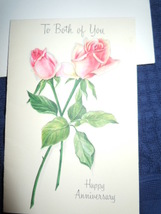 Vintage Small To Both Of You Happy Anniversary  Roses Card Unused - $3.99