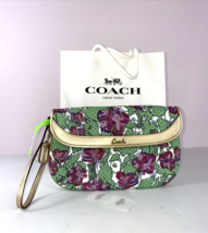 Coach Floral Large Flap Bag Wristlet Green Purple Canvas Gold Leather F4... - £55.25 GBP