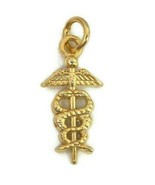 14K Yellow Gold Caduceus Medical Symbol Charm Pendant - £199.12 GBP
