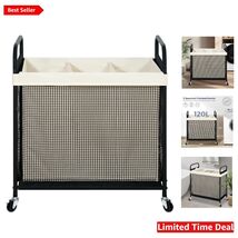 Spacious 120L Laundry Sorter Cart with Wheels &amp; Washable Liner - Modern ... - $100.93