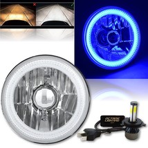 5-3/4&quot; Motorcycle Blue COB Halo Crystal Headlamp &amp; H4 6k 20/40w LED Bulb Single - £67.90 GBP