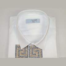 Men CEREMONIA Turkey Shirt 100% Cotton Fancy Rhine Stones #TSV 13 White Slim Fit image 7