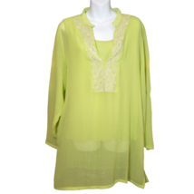 Chicos Womens Green Beaded Long Sleeve Pullover Layered Sheer Tunic Top ... - $74.88