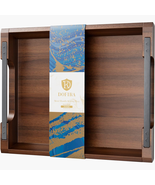 Acacia Wood Serving Tray with Metal Handles, 17X13In Food Drinks Tray - $901.96 MXN