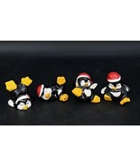 4 Tumbling Playful Penguins Santa Hats Ornament Ceramic Vintage - €13,92 EUR