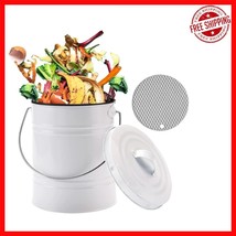 Odor-Blocking 1-Gallon White Metal Kitchen Waste Bin with Removable Inne... - $38.60