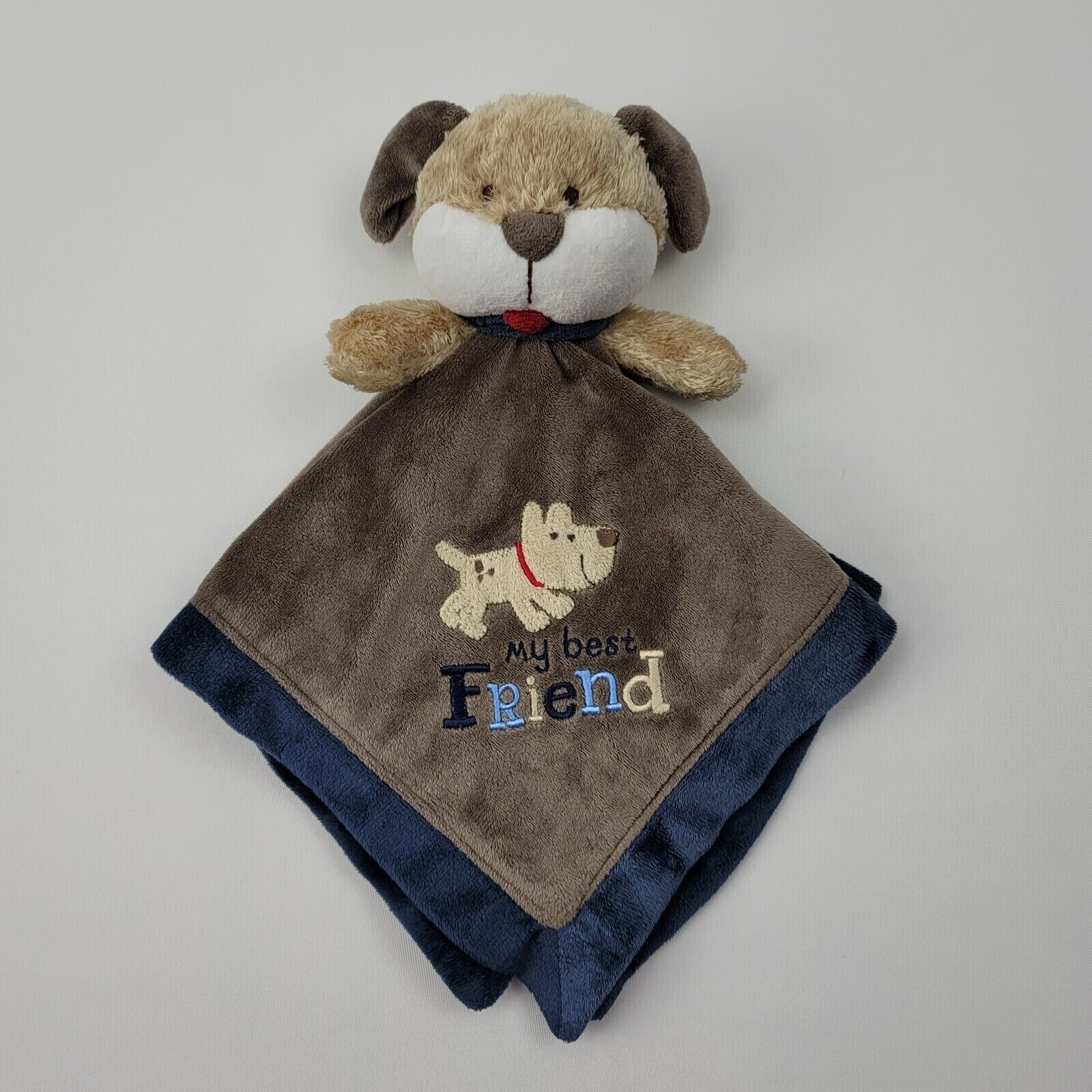 Primary image for Carter's Tan Dog Security Blanket "My Best Friend" Rattle Navy Blue Brown Satin