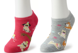 NEW Womens Dog Pattern No Show Novelty Socks Set of 2 Pr gray, pink ladies 9-11 - £4.78 GBP
