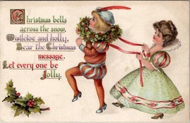 Christmas Msg Children in Costume Embossed c1913 NY to Edgewood CO Postcard T15 - £6.33 GBP
