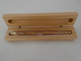 Natural Wooden Ballpoint Pen Gold Colr Trim &amp; Polished Blonde Wood Case Blue Ink - £10.26 GBP