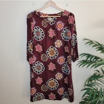 Fossil | Wine Shift Dress with Boho Medallion Print Womens Size Large - £13.65 GBP