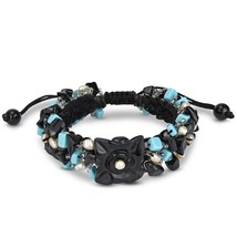 Handmade Floral Trio Turquoise Tone Mixed Stone Pull String Bracelet - £15.59 GBP