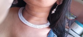 Indien Bollywood Style Plaqué Argent Perle Cristal Ras Collier Ensemble Bijoux - £7.43 GBP