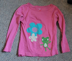 Girls Carter Size 5T Pink Long Sleeve Pullover Shirt Frog Flower Spring Casual - £7.08 GBP