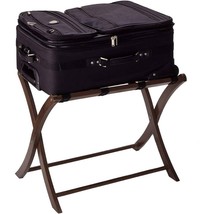 Solid Wood Folding Luggage Rack in Medium Brown Finish with Black Nylon ... - $123.49