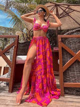 Beach Stylish And Printed Holiday Sleeveless Three-Piece Bikini Set (Top... - $53.08