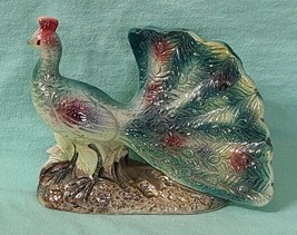 Vintage Iridescent Lustrous Ceramic Peacock Bird Figurine  - £16.19 GBP