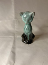 Vintage Algonquin Park  Ceramic Cat Figurine in Turquoise and Black - $15.99