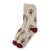 Holiday Novelty Crew Socks Women&#39;s Shoe Size 4-10 Tan Holiday Monkeys 1 ... - $10.03