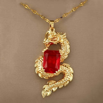 Unisex Exquisite Dragon Red CZ Pendant Necklace Gift - $34.82