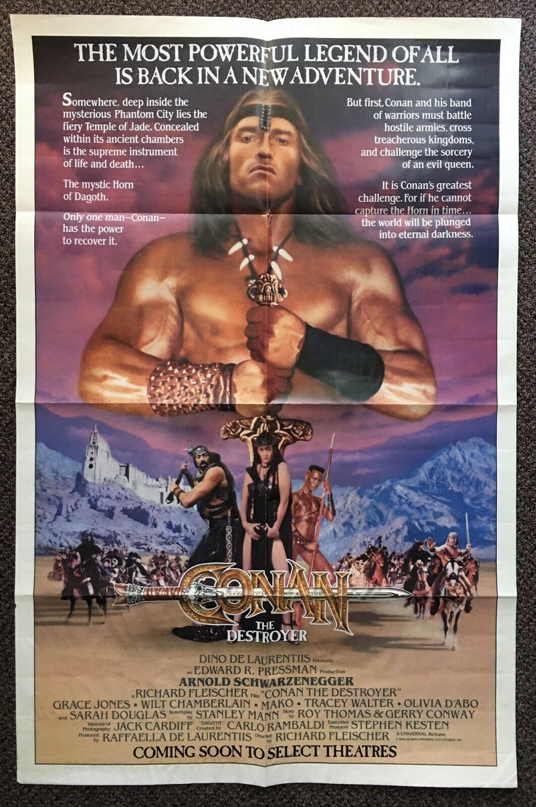CONAN THE DESTROYER (1984) Advance 1-Sheet Schwarzenegger &amp; Grace Jones ... - $175.00